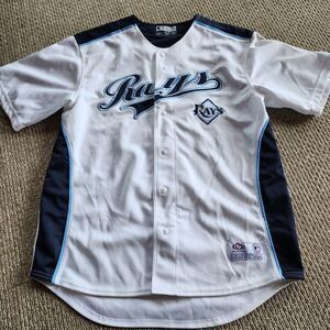 True Fan Tampa Bay Rays Button Front Jersey Large MLB Embroidered